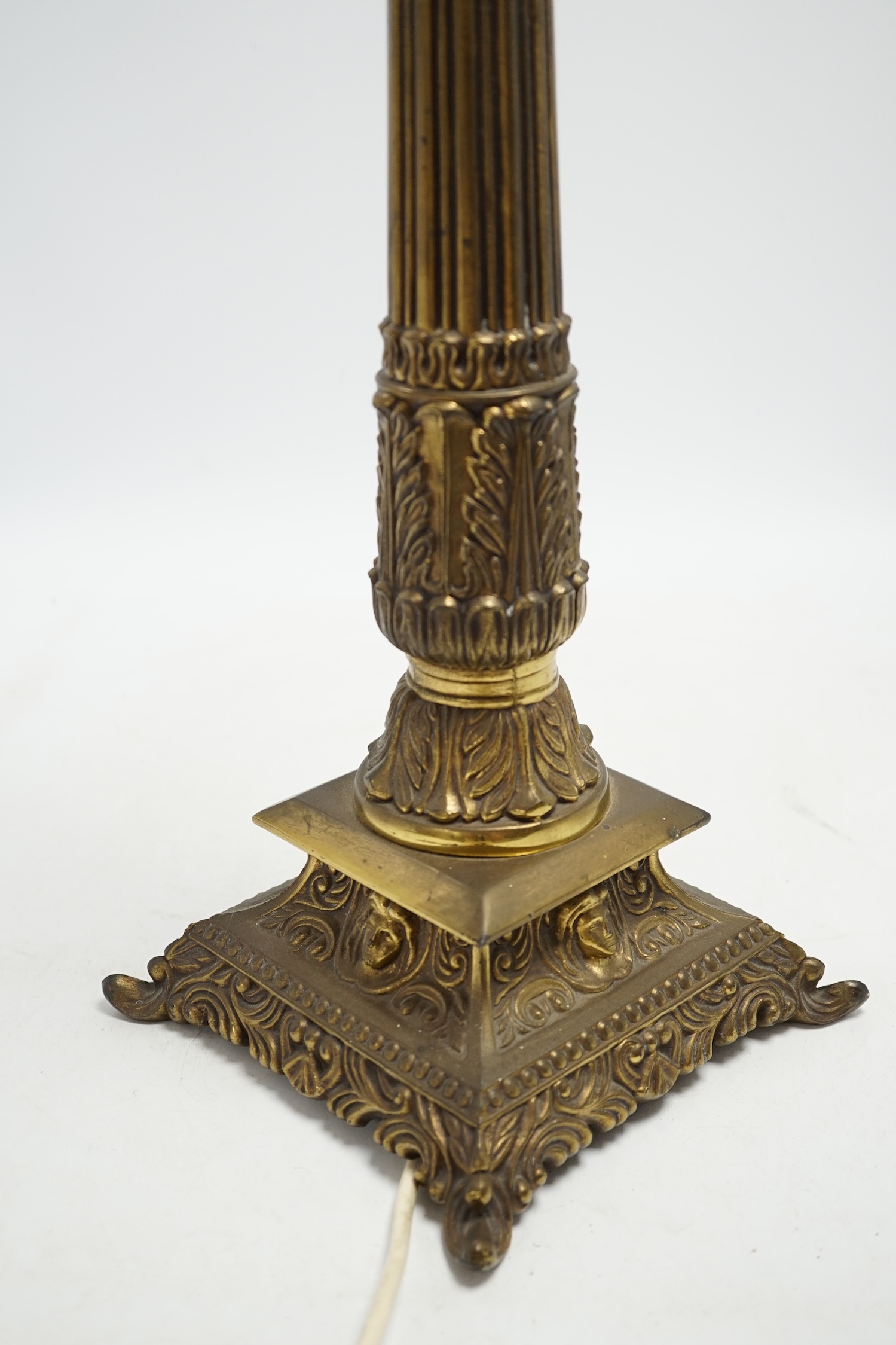 A heavy cast brass columnar table lamp, 48cm high (not including light fitting). Condition - good, but tarnished